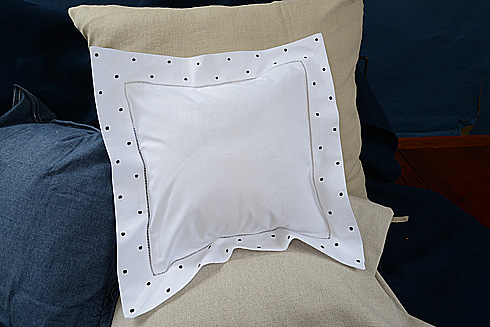 Square Hemstitch Baby Pillow 12"x12" Black Swiss Polka Dots